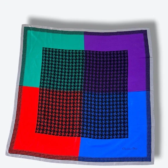 1980s Christian Dior 35” x 35” Multi Houndstooth Scarf - Picture 4 of 4